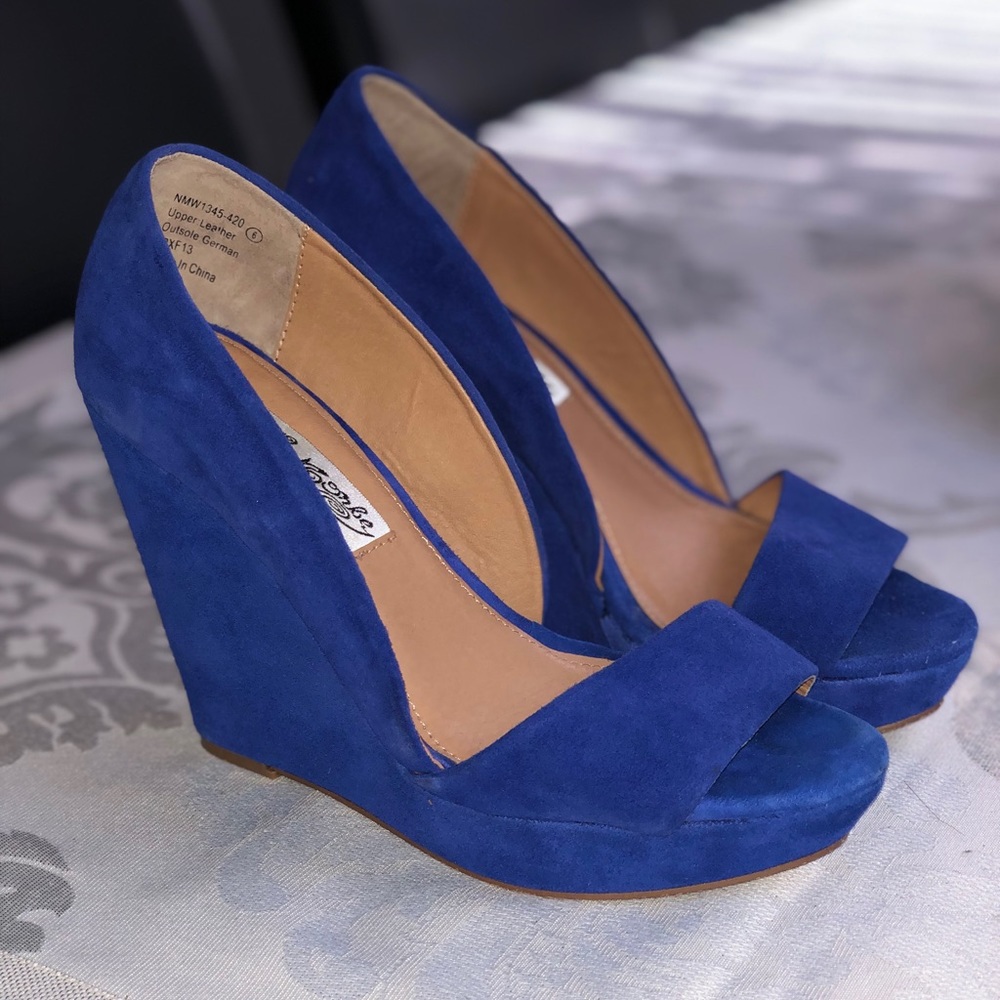 Naughty monkey blue suede wedges